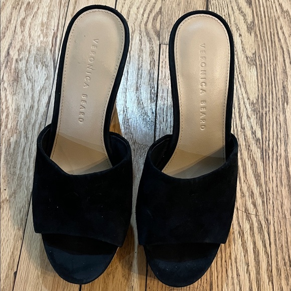 Veronica beard Dali black suede and cork platform wedge sandals - Picture 2 of 7